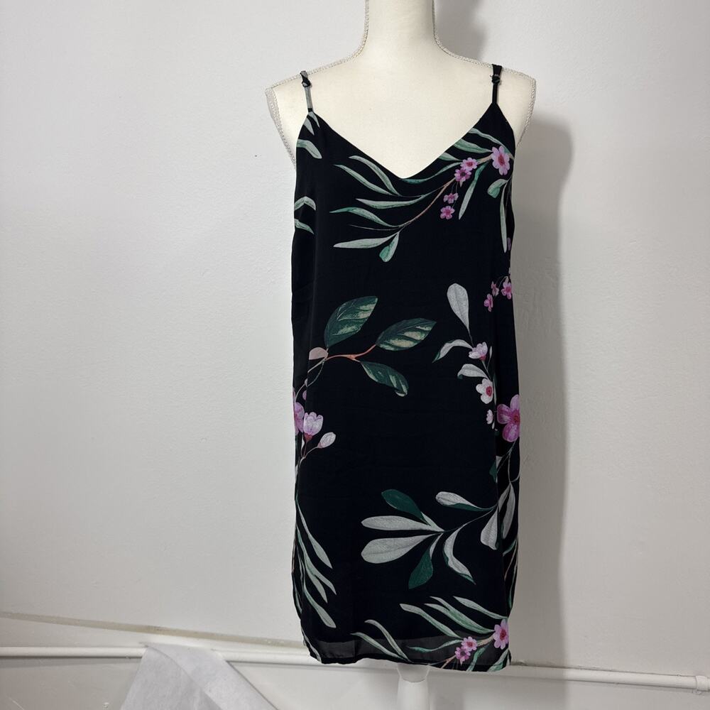 Cotton On Floral Cami Slip Dress Size M Medium Black Pink Green Tropical Short